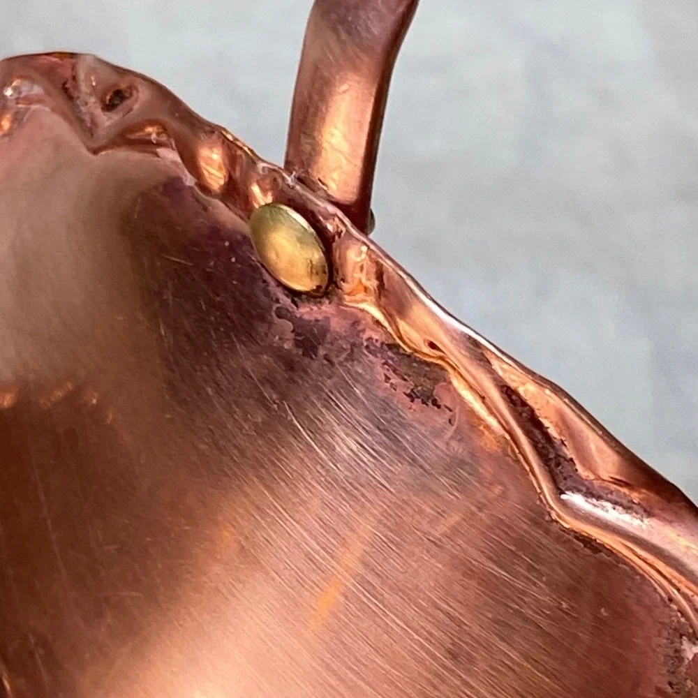 Vintage 1950s Copper Footed Basket Twisted‎ Handle Ruffled Edge Candy Dish